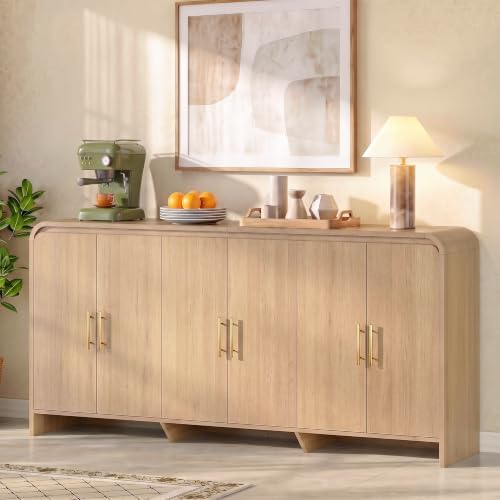 71" Modern Sideboard Buffet Cabinet with Large Storage & 6 Doors, Light Oak by Alohappy