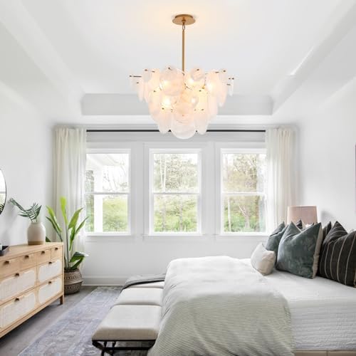 Dia 28 Inch, Modern Glass Chandeliers for Bedroom, Gold Dining Room Light Fixture, Large Vintage Pendant Chandelier for Living Room Stairway Entryway Kitchen Farmhouse Foyer - Image 2
