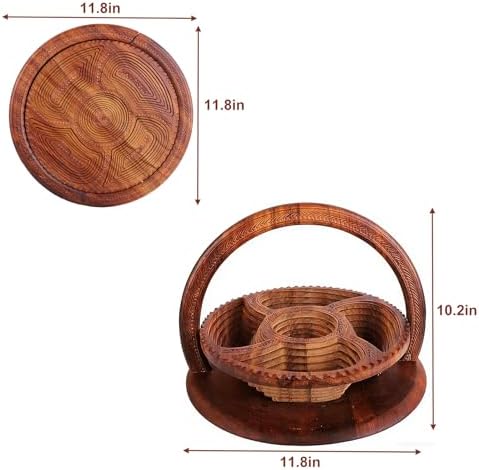 Handmade 14" Foldable Wooden Basket, Collapsible Fruit Basket - Image 3