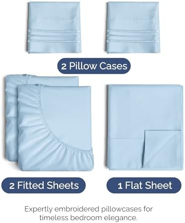 Split King Size 5 Piece Sheet Set - Comfy Breathable & Cooling - Light Blue - Image 2