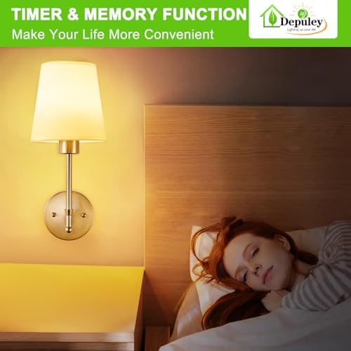 Depuley Battery Operated Wall Sconce: Set of 2 Wireless Wall Lights with 10000mAh Dimmable Bulbs and Remote for Bedroom - Rechargeable 15 Colors Gold Wall Lamp for Living Room Hallway - Image 6