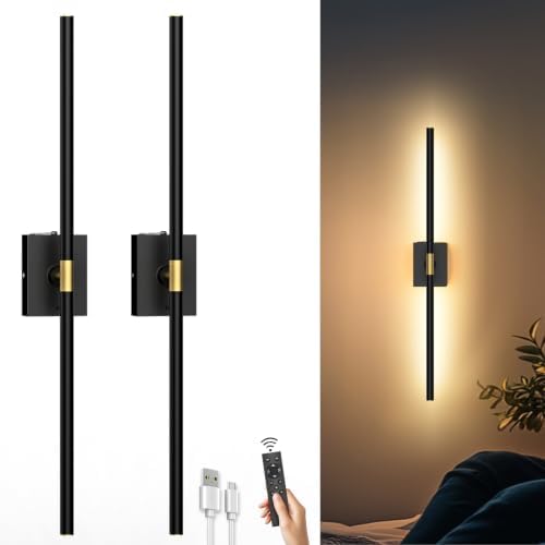 iThird Battery Operated Wall Sconces Set of 2, 10000mAh, Black by iThirdHomeOutdoorLighting