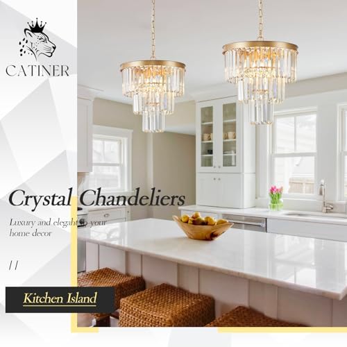 CATINER 16" Modern Crystal Chandeliers,6 Lights Gold Round Light Fixture - Image 3