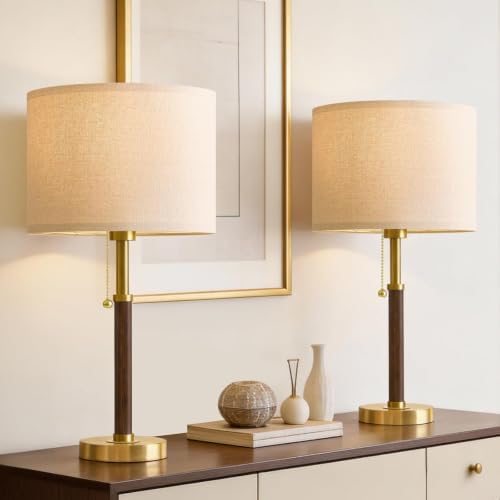 Wood Table Lamps 22" Mid Century Modern Lamps for Bedroom Living Room Lamps by G-SAFAVA