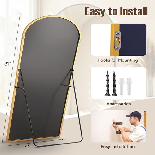 Oversized Floor Mirror, 81"x40.5" Arched Full Length Mirror, Gold - Image 6