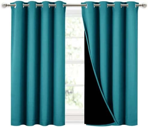 NICETOWN Peacock Teal 100% Blackout Curtains 45 inches Long, 2 Thick Layers Completely Blackout Window Treatment Thermal Insulated Lined Drapes for Small Window (1 Pair, 52 inches Width Each Panel) by NICETOWN
