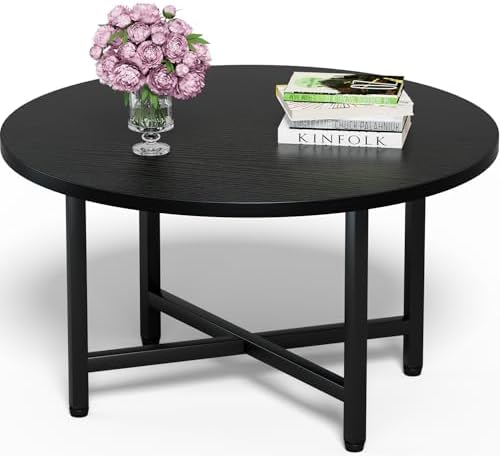 FAMIDGE Coffee Table, 23.6" Round Coffee Table, Black Living Room Tables by FAMIDGE