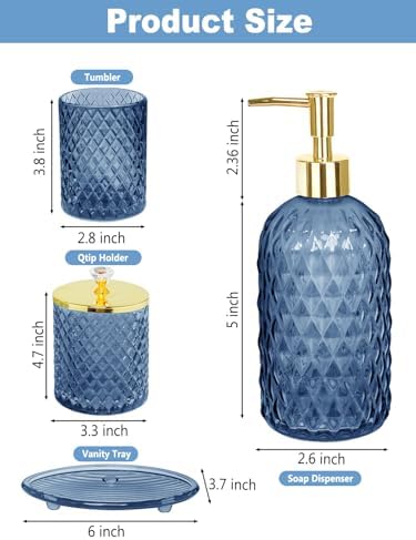 Haturi Glass Bathroom Accessories Set, Navy Blue Bathroom Set, 4 Pcs - Image 4