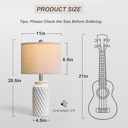 20.5" Small Bedside Lamps Set of 2, White Ceramic Nightstand Lamp - Image 6