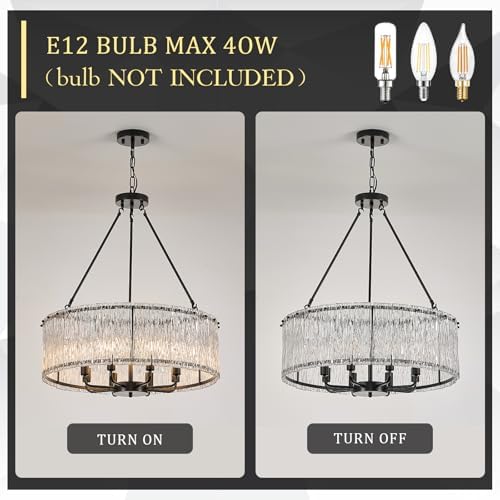 CATINER Modern 24.4" Crystal Glass Chandelier 8-Light Black Chandeliers - Image 6