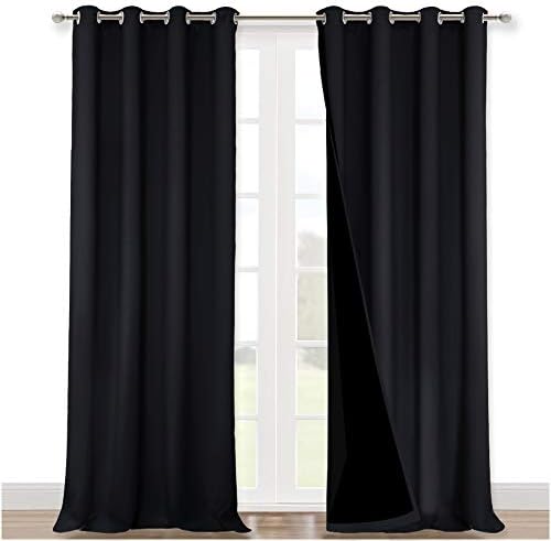 NICETOWN Extra Long Truly Blackout Drapes for Hall and Villa, 100% Blackout Window Curtain Panels with Black Lined for Night Shift Worker, 52-inch Width Each Panel, 108-inch Length, Black, 2 Pieces by NICETOWN