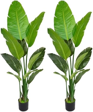 Artificial Bird of Paradise Plant 5.2FT Set of 2 Lifelike Tall Potted Plant by petalyn