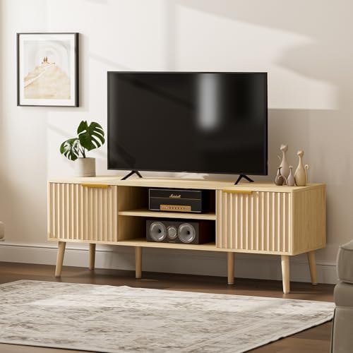 LCRBOL TV Stand with Fluted Doors for TVs up to 65", Modern, Natural - Image 6