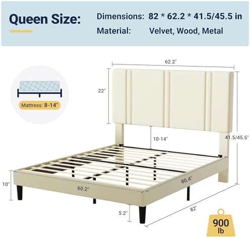 Allewie Queen Platform Bed Frame with Velvet Upholstered Headboard - Image 2