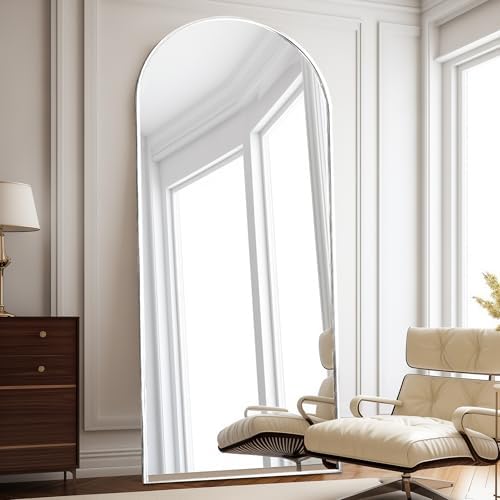 Floor Length Mirror, 76"x34" Arch Full Length Mirror Hanging or Leaning, Body Mirrors with Stand, Arched-Top Wall Mounted Mirrors with Aluminum Frame for Bedroom (White) by ZMYCZ