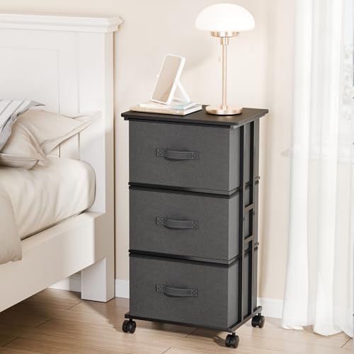 DUMOS Nightstand, Bedside Table with 3 Fabric Drawers - Image 4