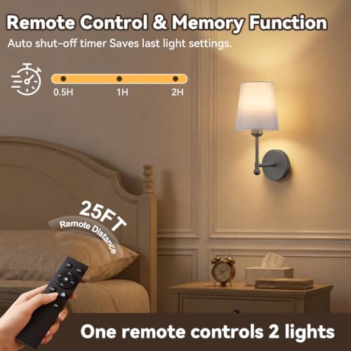 Battery Operated Wall Sconce Set of 2, RF Remote, Grey and Grey Shade - Image 6