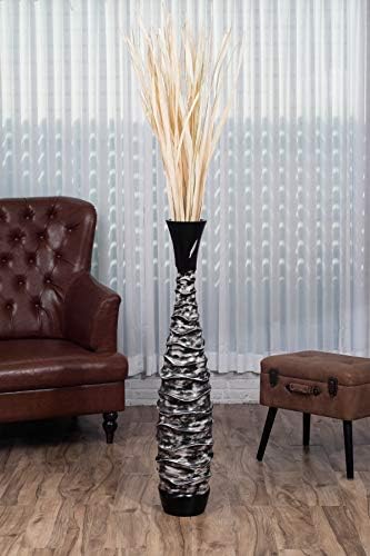 Leewadee Large Black White Home Decor Floor Vase – Wooden 43 inches Tall Farmhouse Decor Flower Holder for Fake Plant and Pampas Grass - Image 2