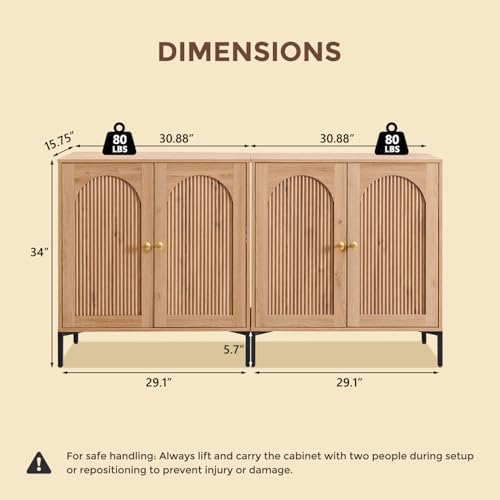 IFGET 123.5" W Modern Arched Sideboard Buffet Cabinet with Storage, Natural - Image 2