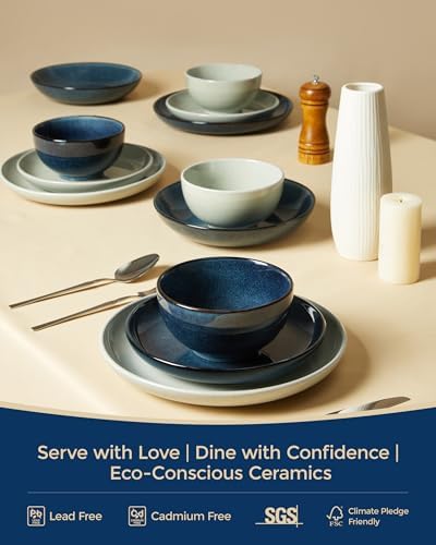 Pokini Stoneware Dinnerware Sets for 6, 18pcs Plates and Bowls Sets Dishes - Image 7