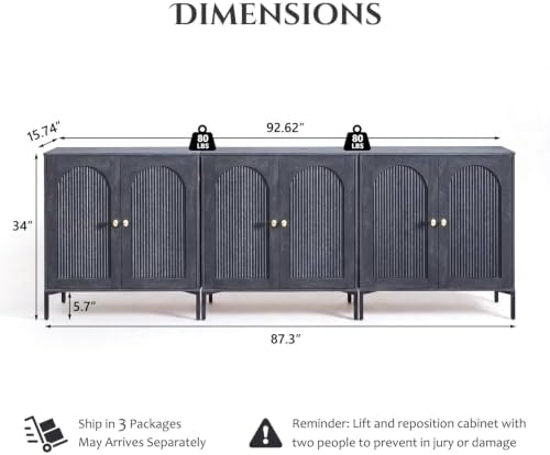 IFBUY 92.63" W Mid Century Modern TV Stands for Living Room, Dark Grey - Image 2