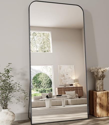 Koonmi Full Length Mirror, 78"x35" Mirror Full Length with Stand, Black Domed Top Square-Edged Floor Mirror with Aluminum Alloy Frame for Bedroom Living Room by KOONMI