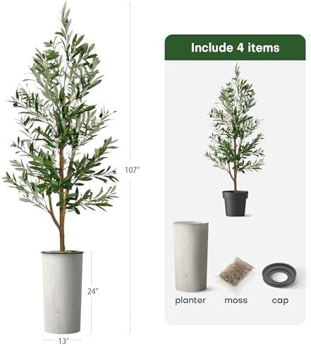 Artificial Tree in Modern Swirl Pattern Planter, Fake Olive Silk Tree for Indoor and Outdoor Home Decoration - 68" Overall Tall (Plant Pot Plus Tree) - Image 5