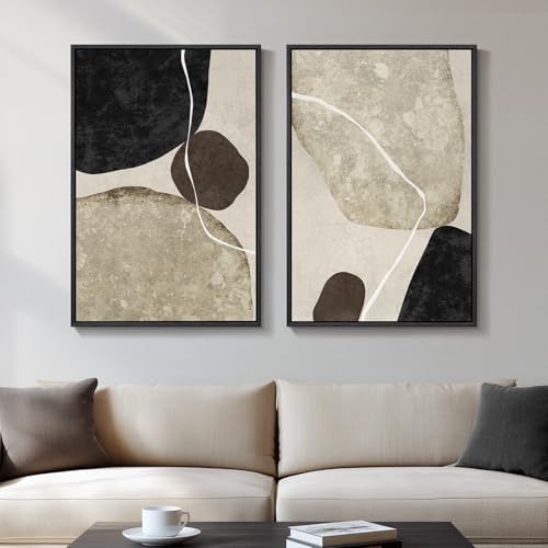 Large Framed Neutral Abstract Canvas Prints Wall Art Set of 2, 20x30 In by Cuspin