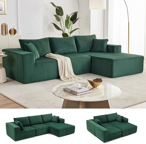Weture 108" Boneless Couch with Chaise, Modular Sofa with Deep Seat, Green by Weture