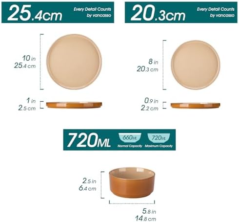 vancasso ONION Ceramic Plates and Bowls Sets, 24 Pieces Brown Dinnerware Sets for Kitchen, Reactive Glaze Dishes Set for 8, Dishwasher and Microwave Safe - Image 2