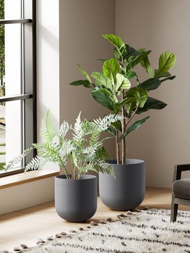 LE TAUCI 10 Inch Plant Pot, Ceramic Pots for Plants, Charcoal Gray - Image 2