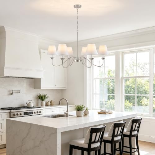 35.83" Brushed Nickel Chandeliers for Dining Room with Fabric Shade 6 Light - Image 6