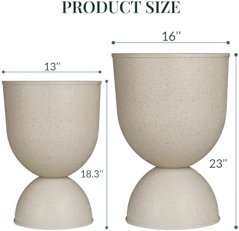 KOL Plastic Planters, Beige Urn Planters 2 Pack, 18 Inch+23 Inch - Image 3