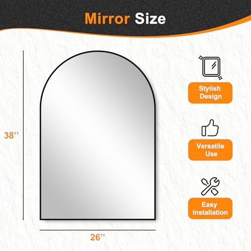 Delma Arched Bathroom Mirror, 26"x38", Black - Image 5