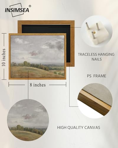 InSimSea Framed Canvas Wall Art Vintage Decor, White Clouds over Vast Grassland Classical Paintings Canvas Prints, Rustic Wall Decor for Bedroom Living Room Office, 8"x10" - Image 3