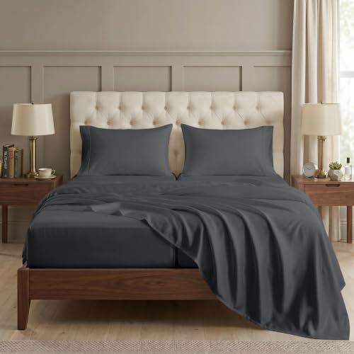 LANE LINEN Split King Sheet Sets Adjustable Bed Sateen Weave - Charcoal by LaneLinen