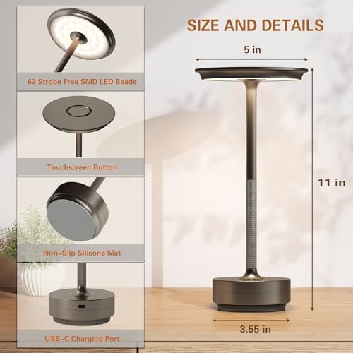 Cordless Table Lamp Set of 2,USB-C Battery-Operated Table Lights - Image 2
