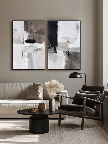 SAFERRYHOME Neutral Abstract Grey and Black Wall Art Set of 2, 24"x36"x2 - Image 4