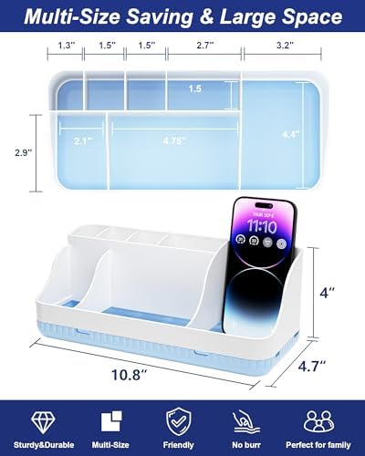 Bathroom Counter Organizer and Storage, 7 Slots Detachable Toothbrush Holders for Bathrooms, Anti-Slip Electric Toothbrush and Toothpaste Holder Countertop Vanity Organizer Accessories for Adults Kids - Image 2
