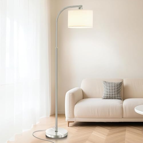 Floor Lamp for Living Room,Modern Standing Lamps with 9W LED Bulb,65'' Silver Tall Floor Light with Fabric Shade,3 Color Temperatures Tall Lamp for Bedroom Office Study Room Corner Dining Room - Image 5