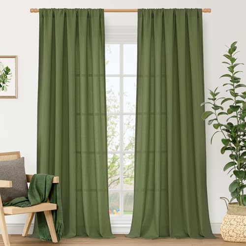 LAMIT Light Filtering Linen Curtains 84 inch for Living Room, Olive Green by LAMIT