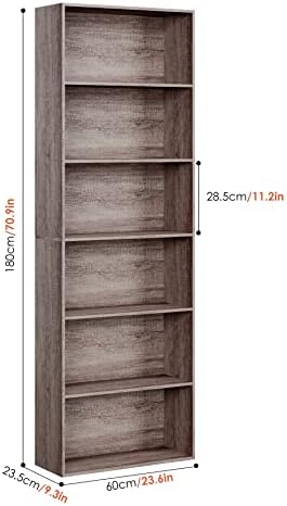 FOTOSOK 6 Tier Tall Bookshelf and Bookcase with Open Display Shelves, Oak - Image 3