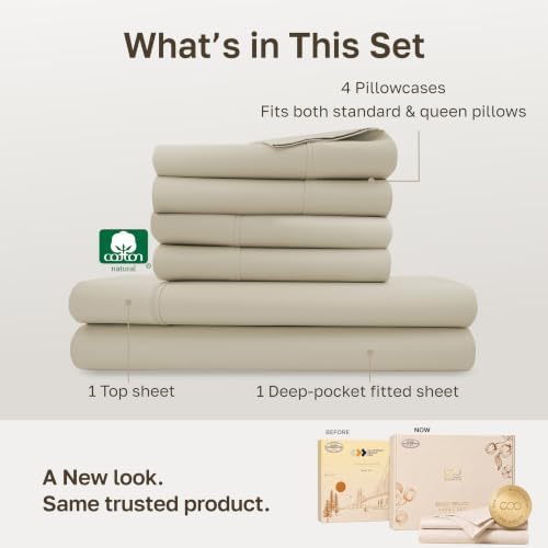 California Design Den Soft 100% Cotton Queen Fitted Sheet Set, 6 Pcs, Beige - Image 3