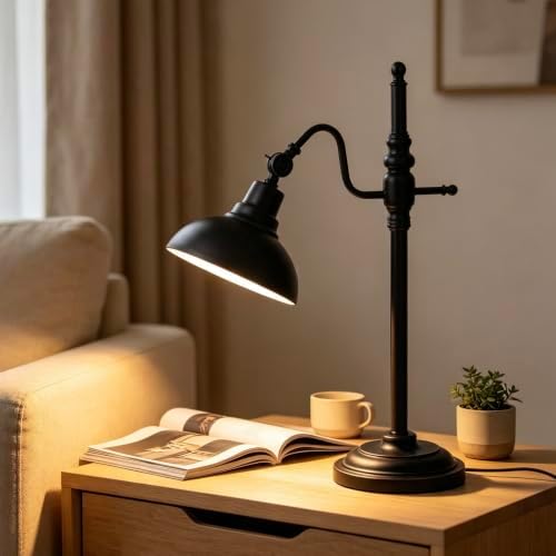 Black Farmhouse Desk Lamp, Industrial Metal Eye-Caring Table Lamp,Vintage Desk Lamp for Home Office Living Room Dorm - Image 2