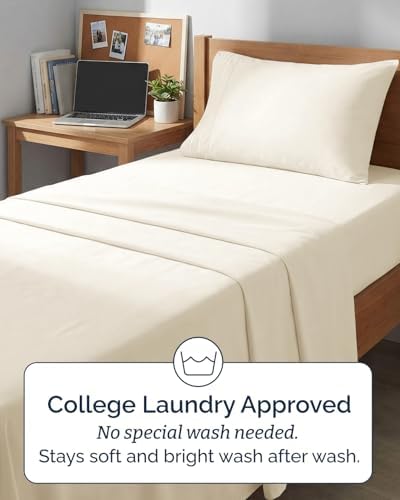 Twin XL 3 Piece Sheet Set - College Dorm Room Essentials - Off White - Image 6