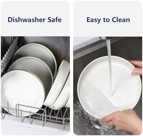 LIANYU Pasta Bowls Set of 4, 33oz Large Stoneware Salad Bowls, Wide and Shallow Serving Pasta Plates for Kitchen, Microwave and Dishwasher Safe, Snowy White - Image 7