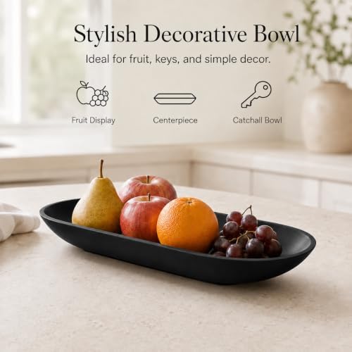 Long Decorative Bowl for Centerpiece, Dough Bowl for home decor 16" Black - Image 2