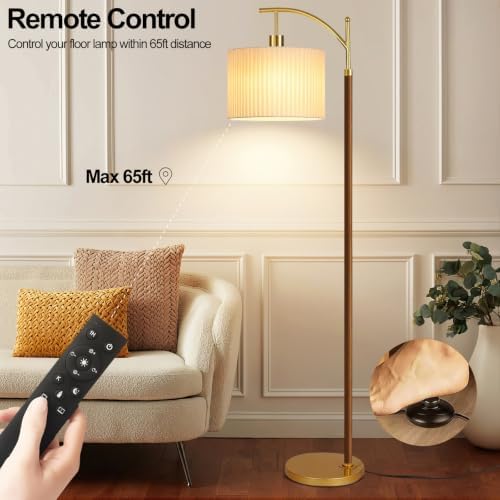 Arc Gold Boho Floor Lamp for Living Room Bedroom,Farmhouse Dimmable Floor Lamps with Remote,Modern Standing Lamp with Double Shades and Foot Switch,Adjustable Tall Lamp Light for Office,Reading,Corner - Image 3