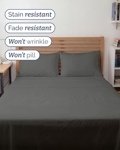 Full XL Sheets - 4 Piece Full XL Sheet Set - Cool & Breathable - Charcoal - Image 5