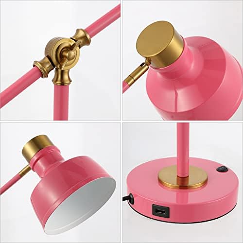 JONATHAN Y Allegra Metal Task Desk Lamp USB Port 18.5", Pink/Brass Gold - Image 5